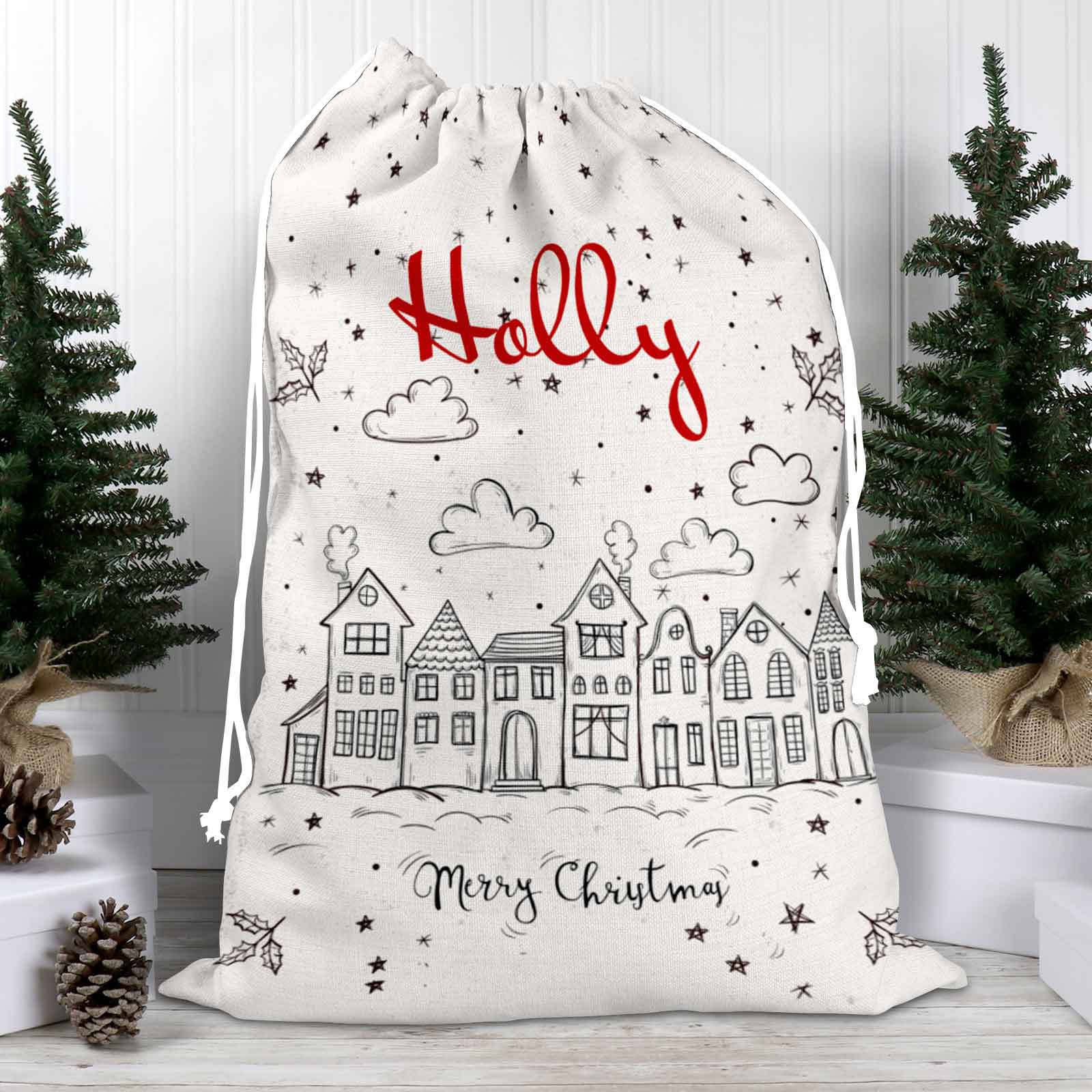 Christmas Sketch Personalised Santa Sack